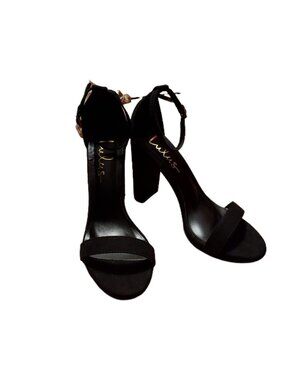 Lulus Black Sued 4" High Heels Shoes Size 7 Chunky Heel Ankle Strap